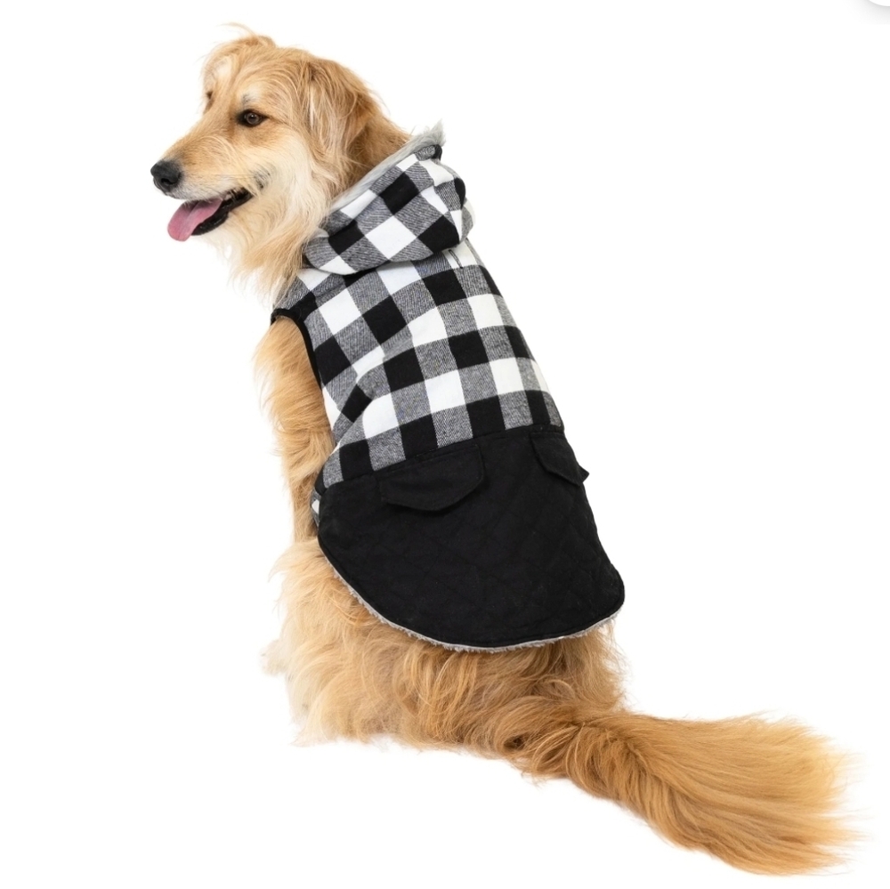 Vibrant Life Winter Coat for large Dogs, Buffalo Plaid, White & Black size L NWT